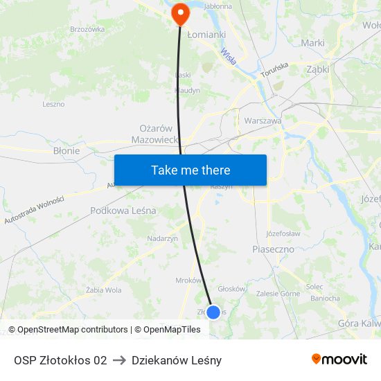 OSP Złotokłos 02 to Dziekanów Leśny map