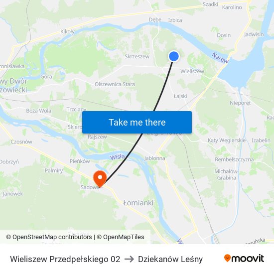 Wieliszew Przedpełskiego to Dziekanów Leśny map