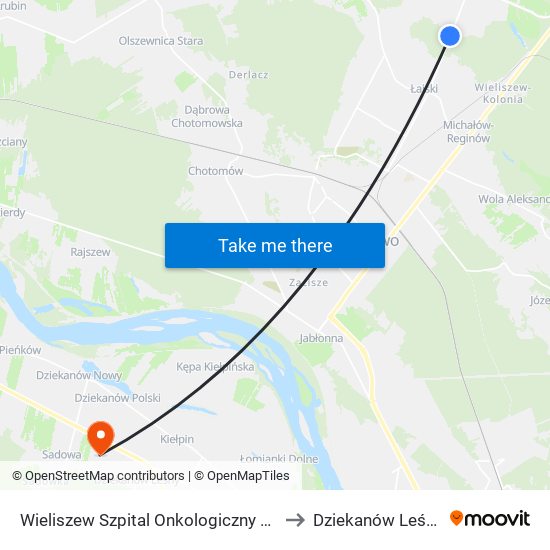 Wieliszew Szpital Onkologiczny 01 to Dziekanów Leśny map