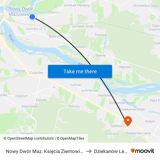 Nowy Dwór Maz. Księcia Ziemowita 02 to Dziekanów Leśny map