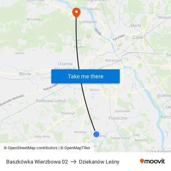 Baszkówka Wierzbowa 02 to Dziekanów Leśny map