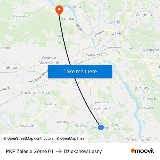 PKP Zalesie Górne 01 to Dziekanów Leśny map