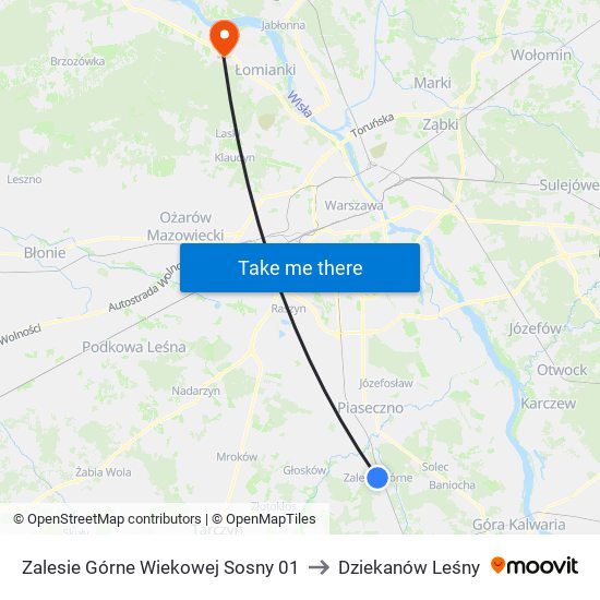 Zalesie Górne Wiekowej Sosny 01 to Dziekanów Leśny map