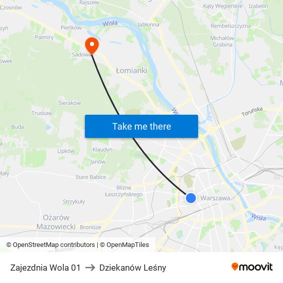 Zajezdnia Wola to Dziekanów Leśny map