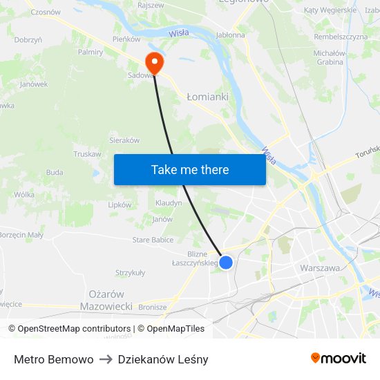 Metro Bemowo to Dziekanów Leśny map