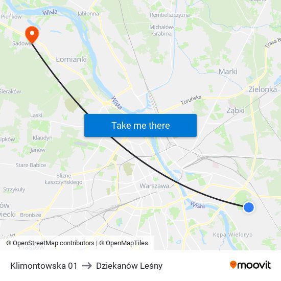 Klimontowska 01 to Dziekanów Leśny map