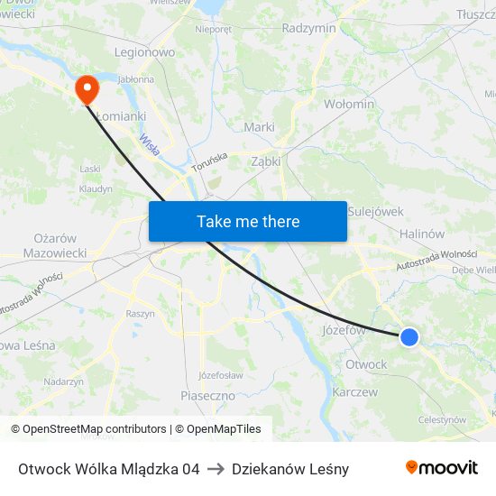 Otwock Wólka Mlądzka to Dziekanów Leśny map