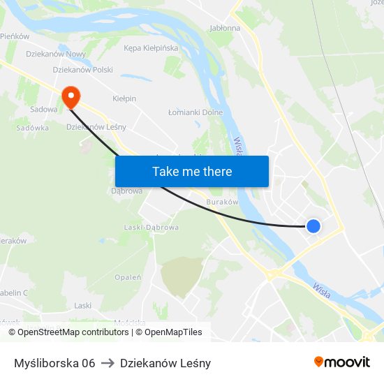 Myśliborska 06 to Dziekanów Leśny map