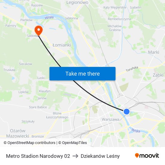 Metro Stadion Narodowy 02 to Dziekanów Leśny map