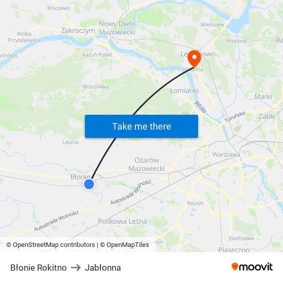 Błonie Rokitno to Jabłonna map