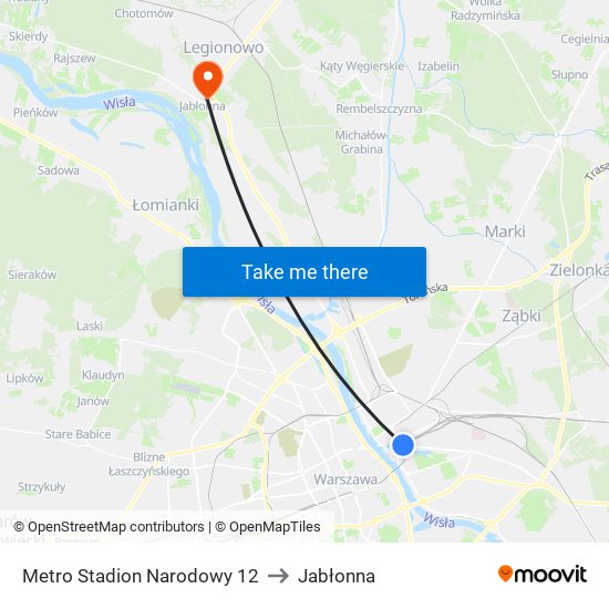 Metro Stadion Narodowy 12 to Jabłonna map