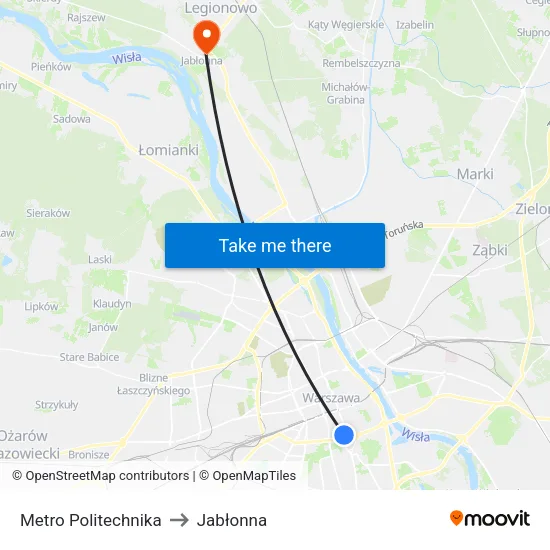 Metro Politechnika to Jabłonna map