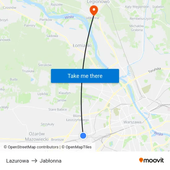 Lazurowa to Jabłonna map