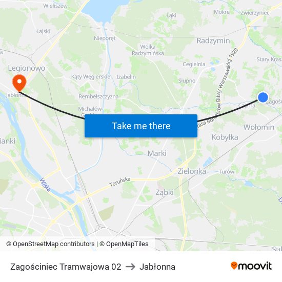 Zagościniec Tramwajowa 02 to Jabłonna map