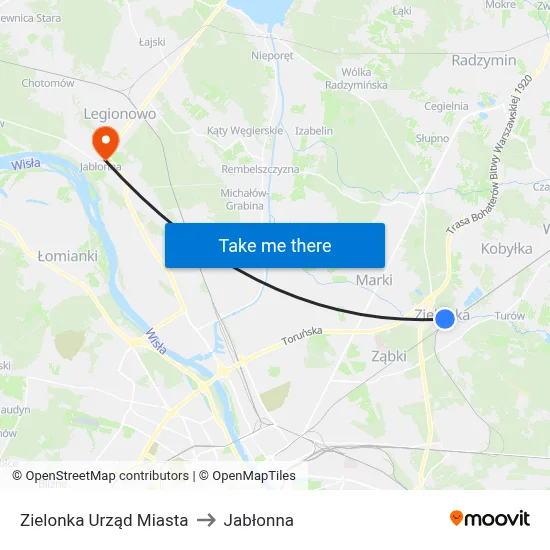 Zielonka Urząd Miasta to Jabłonna map