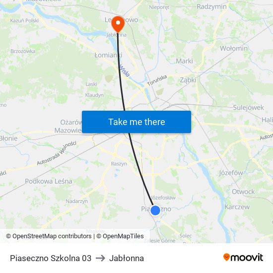 Piaseczno Szkolna to Jabłonna map