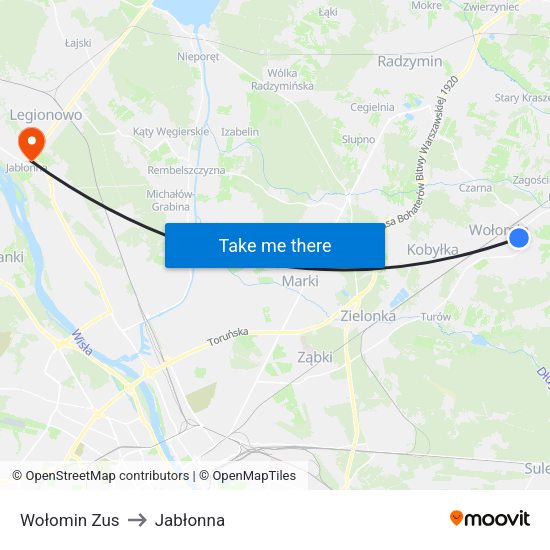 Wołomin Zus to Jabłonna map