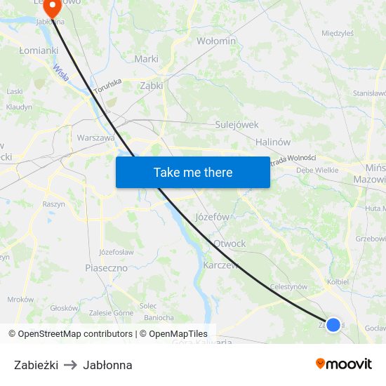 Zabieżki to Jabłonna map