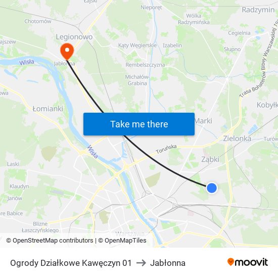 Ogrody Działkowe Kawęczyn to Jabłonna map