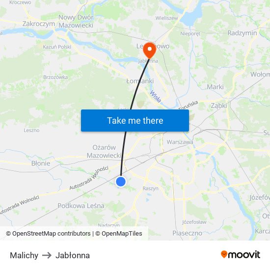 Malichy to Jabłonna map