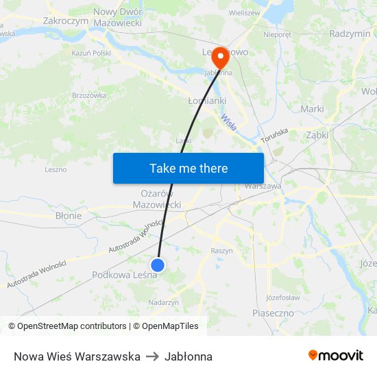 Nowa Wieś Warszawska to Jabłonna map