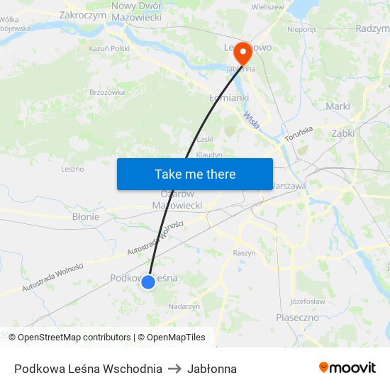 Podkowa Leśna Wschodnia to Jabłonna map