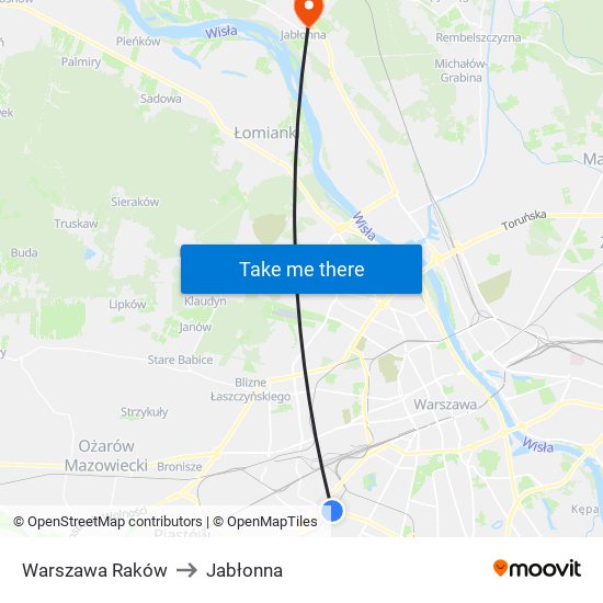 Warszawa Raków to Jabłonna map