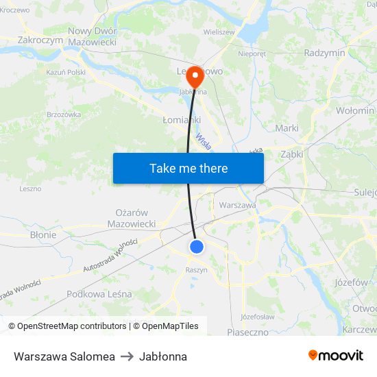 Warszawa Salomea to Jabłonna map