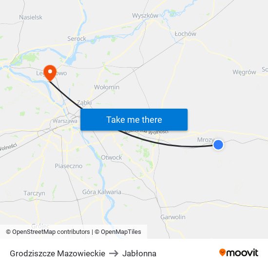 Grodziszcze Mazowieckie to Jabłonna map