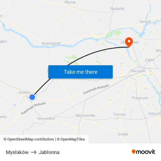 Mysłaków to Jabłonna map