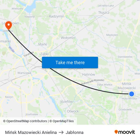 Mińsk Mazowiecki Anielina to Jabłonna map