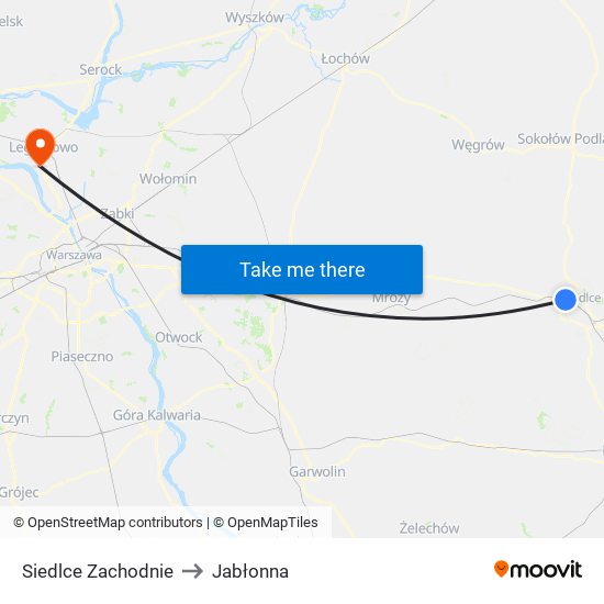 Siedlce Zachodnie to Jabłonna map