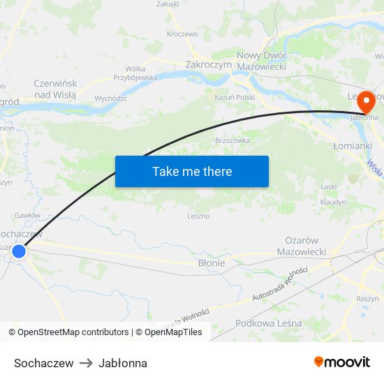 Sochaczew to Jabłonna map