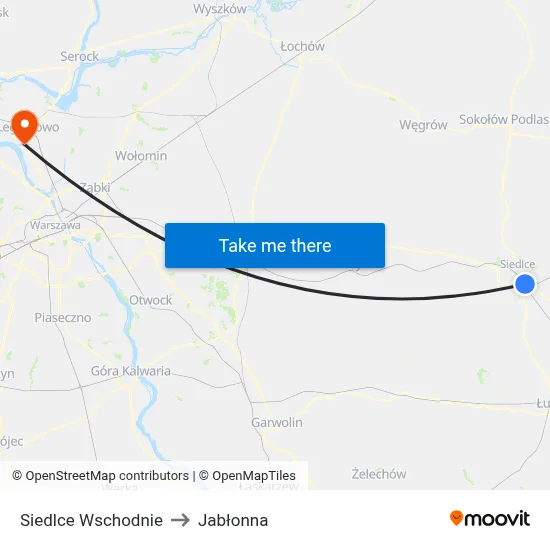 Siedlce Wschodnie to Jabłonna map