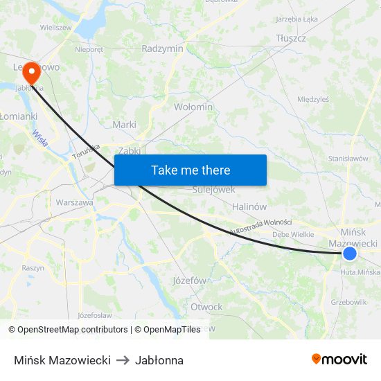 Mińsk Mazowiecki to Jabłonna map