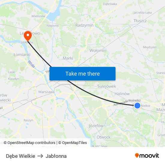 Dębe Wielkie to Jabłonna map