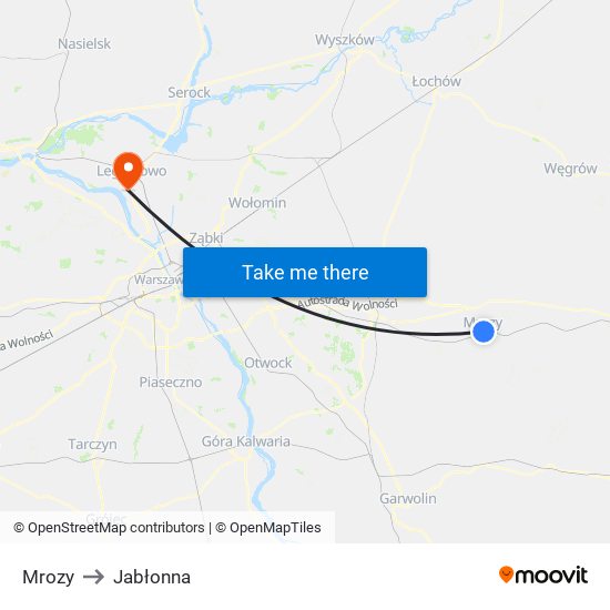 Mrozy to Jabłonna map