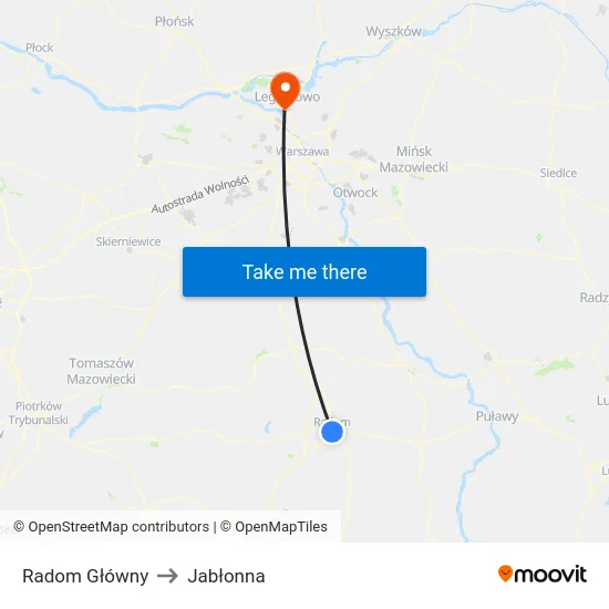 Radom Główny to Jabłonna map