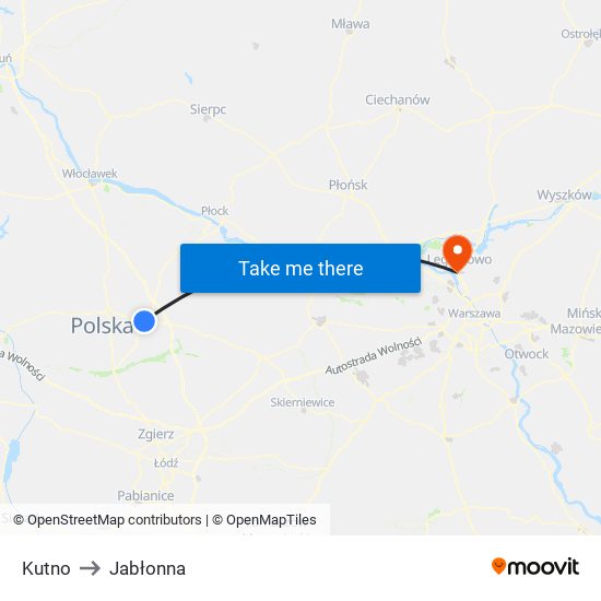 Kutno to Jabłonna map