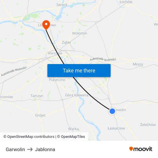 Garwolin to Jabłonna map