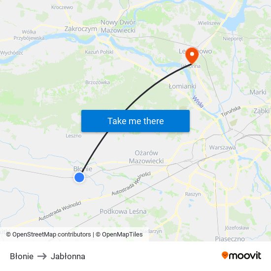 Błonie to Jabłonna map