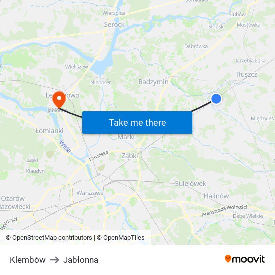 Klembów to Jabłonna map