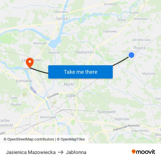 Jasienica Mazowiecka to Jabłonna map