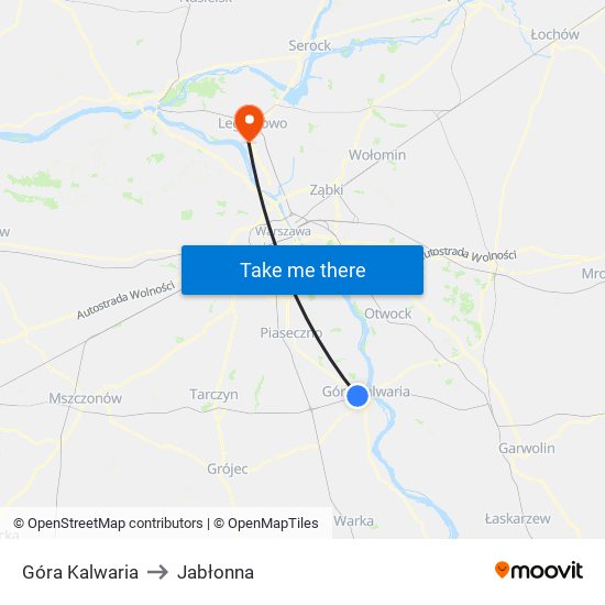 Góra Kalwaria to Jabłonna map