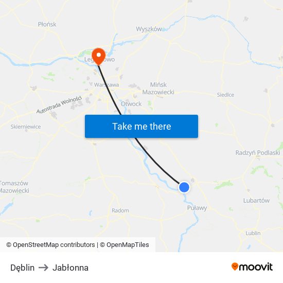 Dęblin to Jabłonna map