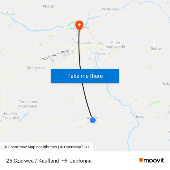 25 Czerwca / Kaufland to Jabłonna map