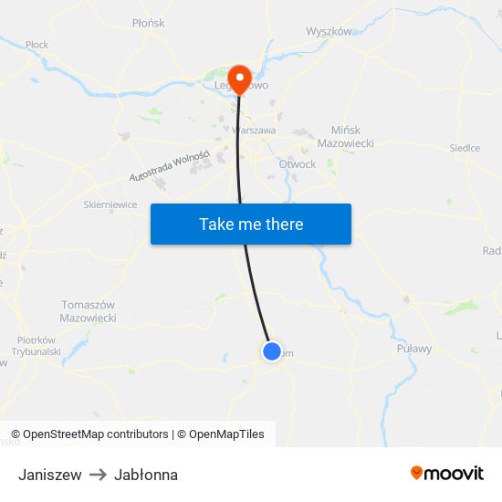 Janiszew to Jabłonna map