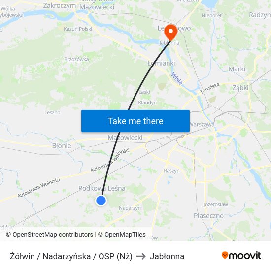 Żółwin Nadarzyńska OSP to Jabłonna map