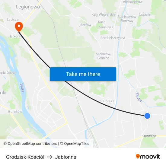 Grodzisk - Kościół to Jabłonna map
