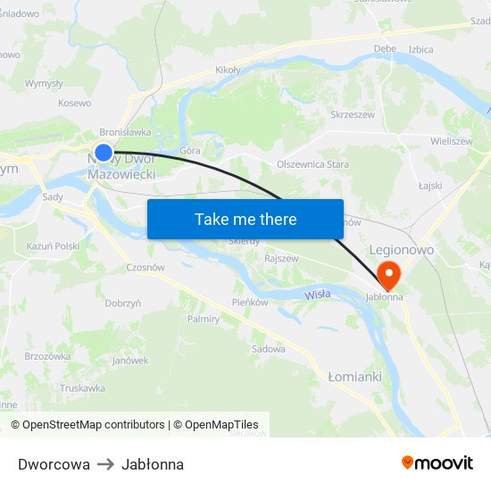 Dworcowa to Jabłonna map